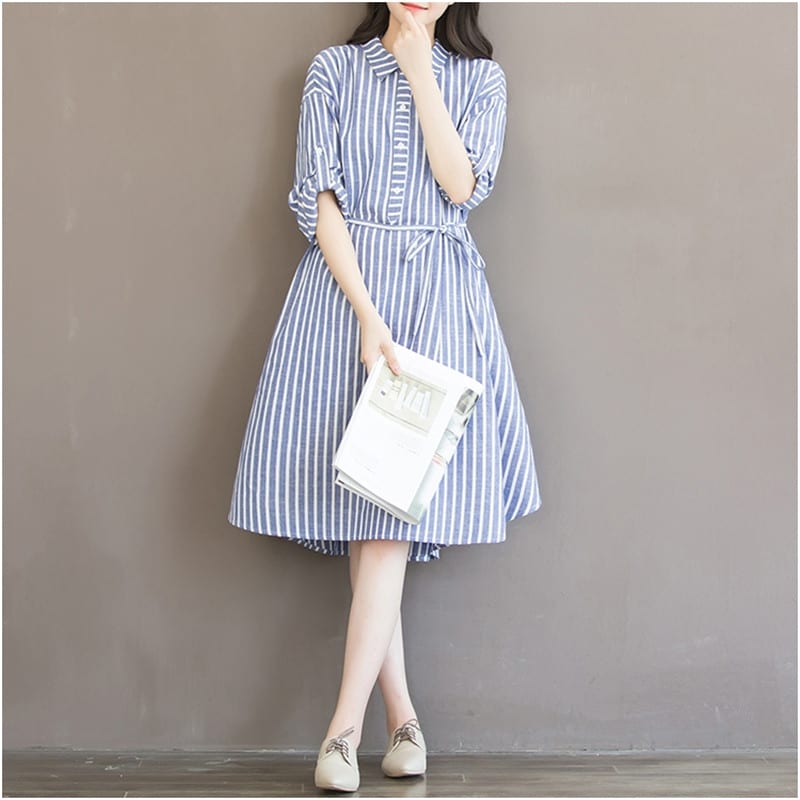 Maternity Clothes T-shirt Dress For Pregnant Women Dress Long Sleeve Striped Nursing Dress For Pregnancy Breastfeeding Outfits 5