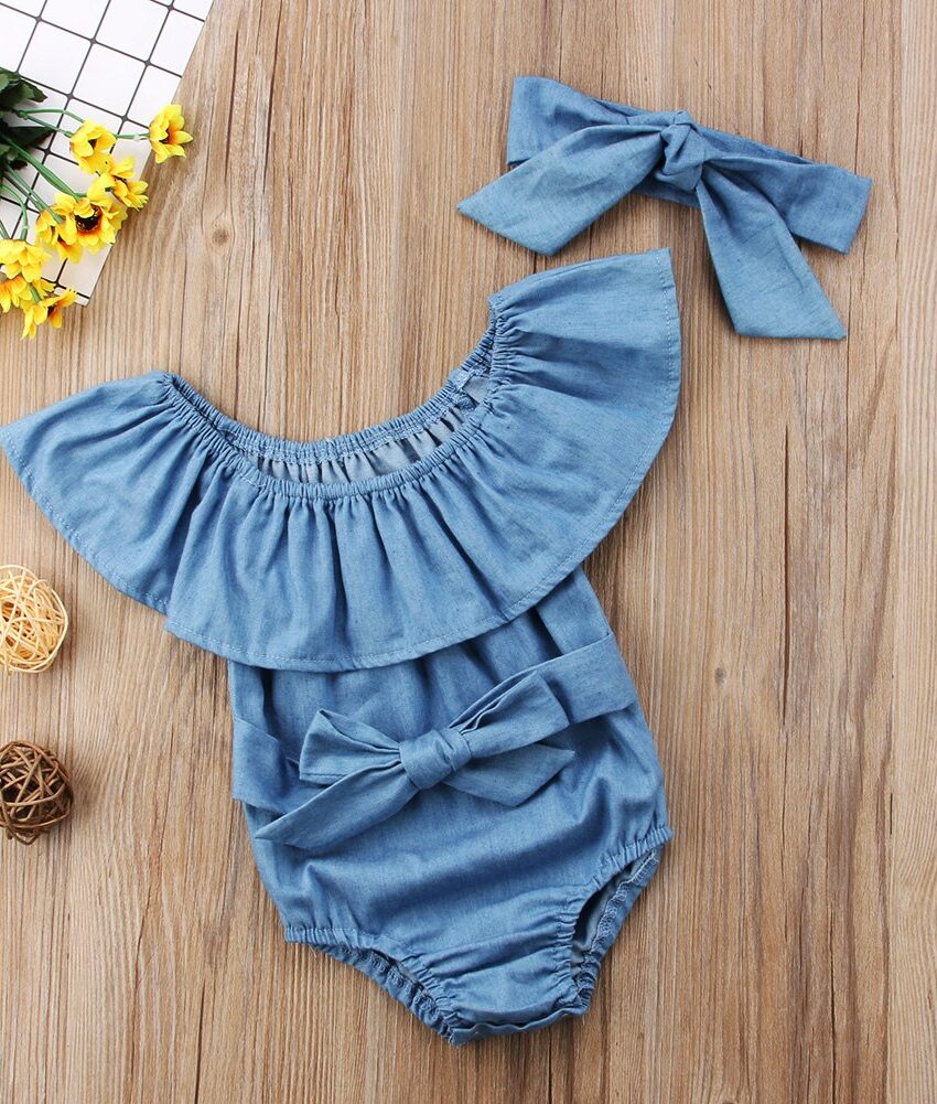Cute Newborn Toddle Infant Baby Girls Front Bowknot Bodysuit Ruffle Sleeveless Jumpsuit Cotton Summer Outfits Clothes 0-24M