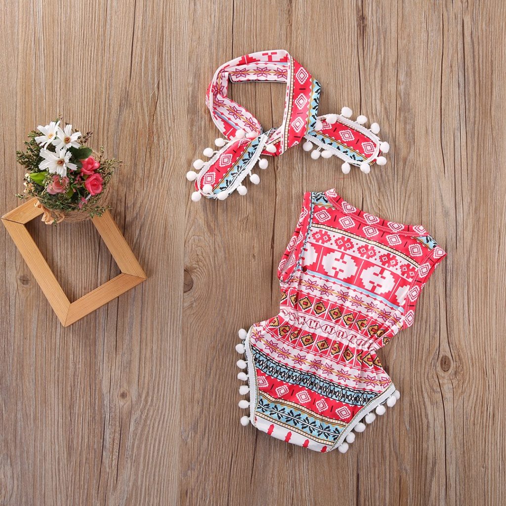 2018 Lovely Floral Baby Girls Classic Sleeveless Romper Bodysuit One Pieces Headband Clothes Sunsuit Outfits 1