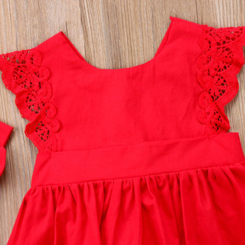 New Arriavl Christmas Ruffle Red Lace Romper Dress Baby Girls Sister Princess Kids Xmas Party Dresses Cotton Newborn Costume 3