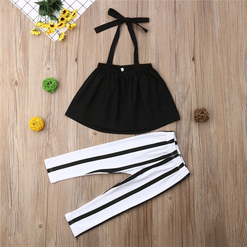 1-6Y Cute Girls Summer Clothing Kid Strap Tops+Striped Pants Leggings 2pcs Outfits Kids Fashion Clothes toddler girl clothes 2