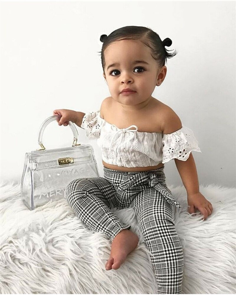2-7T Toddler Kids Baby Girls Clothes set Summer Off Shoulder Lace Crop Top and long Pants Cute lovely Sweet Streetwear outfits